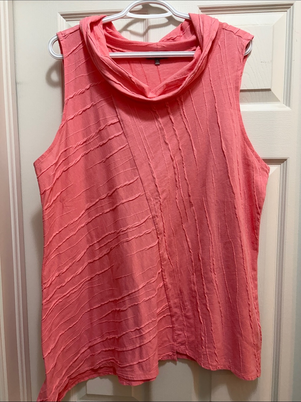 Sleeveless Coral Cowl Neck Women's Top Cotton/Linen Blend